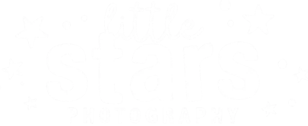White logo with the text Little Stars Photography surrounded by stars.