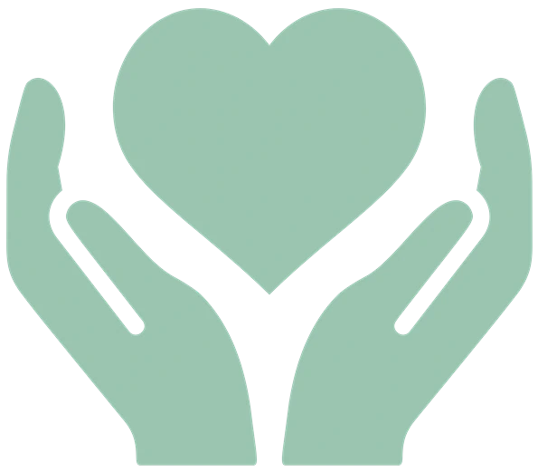 Community fundraising events icon with caring hands and heart