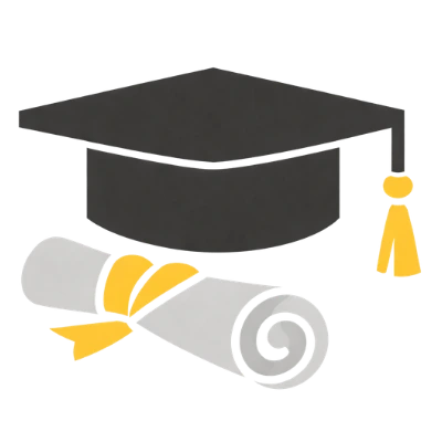 Illustration of graduation cap and certificate symbolising graduation photography services.